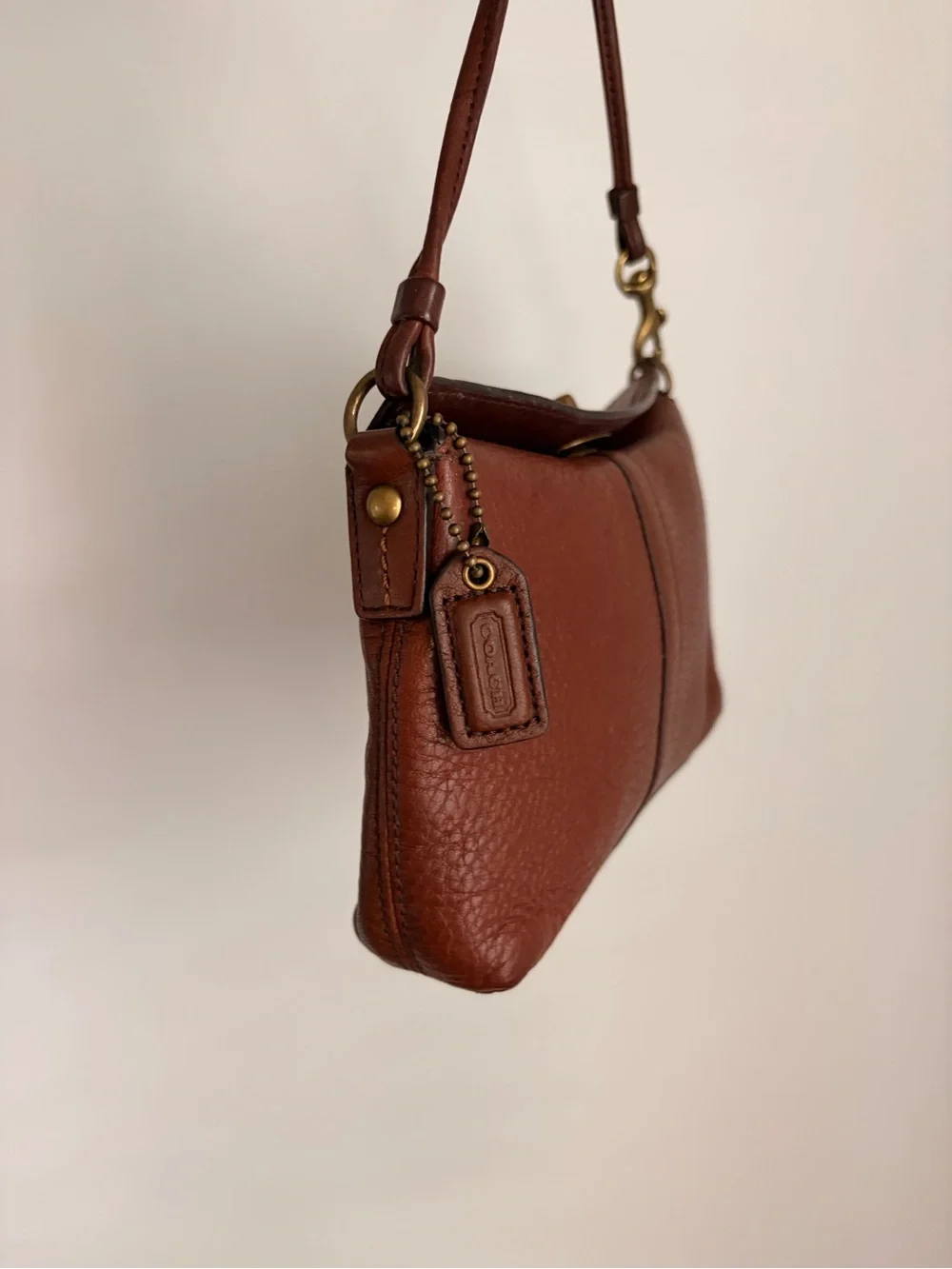 Coach Y2K Brown Pebbled Leather Brass Chelsea Turnlock Wristlet or Mini Purse